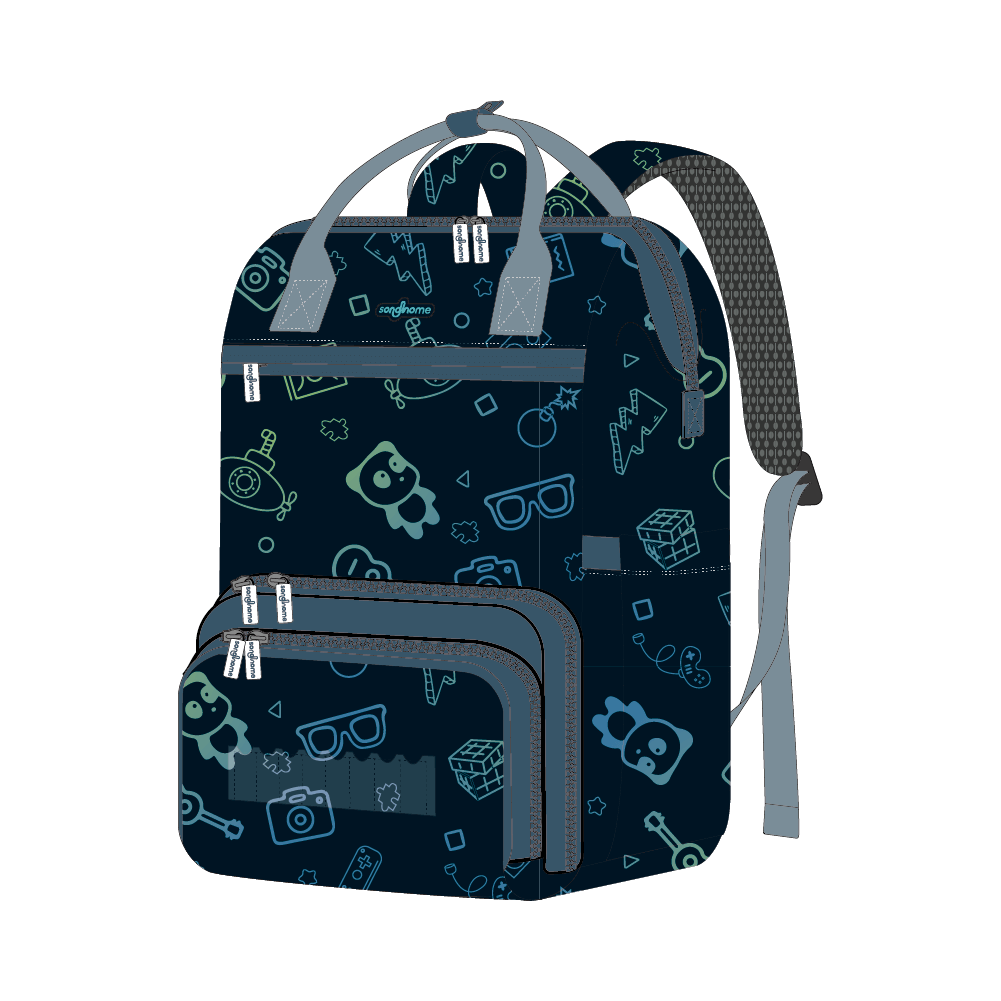 2 in One Backpack with Gaming Theme – Navy Blue